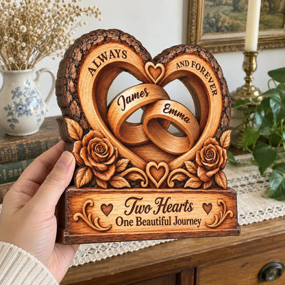 Always and Forever Personalized Wooden Block - Custom Couple Keepsake Gift for Anniversary & Wedding
