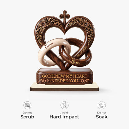 God Knew My Heart Needed You - Personalized Christian Interlocking Hearts Wooden Plaque Gift for Couples
