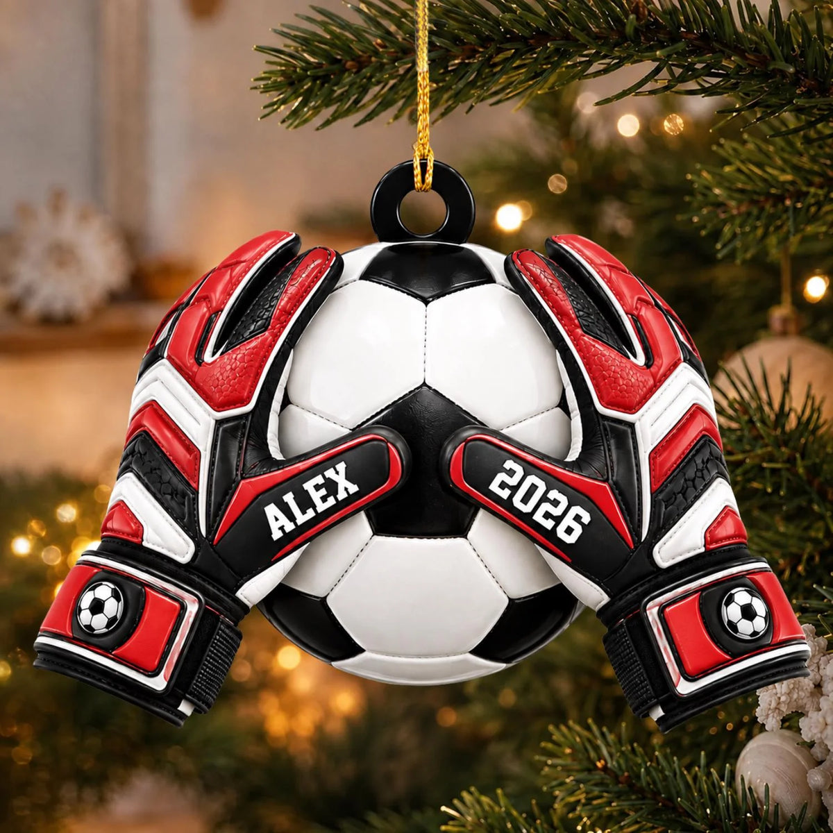 Custom Soccer Goalie Gloves Wooden Ornament - Personalized Christmas Keepsake Gift for Kids