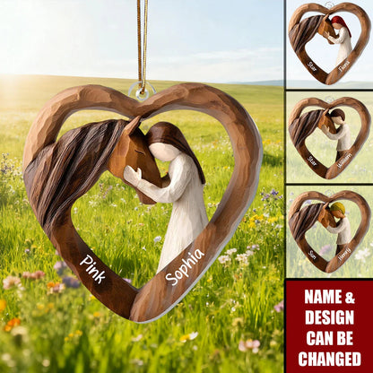 Equestrian Bond Heart Personalized Acrylic Ornament - Custom Keepsake Christmas Gift for Horse Lovers & Riders