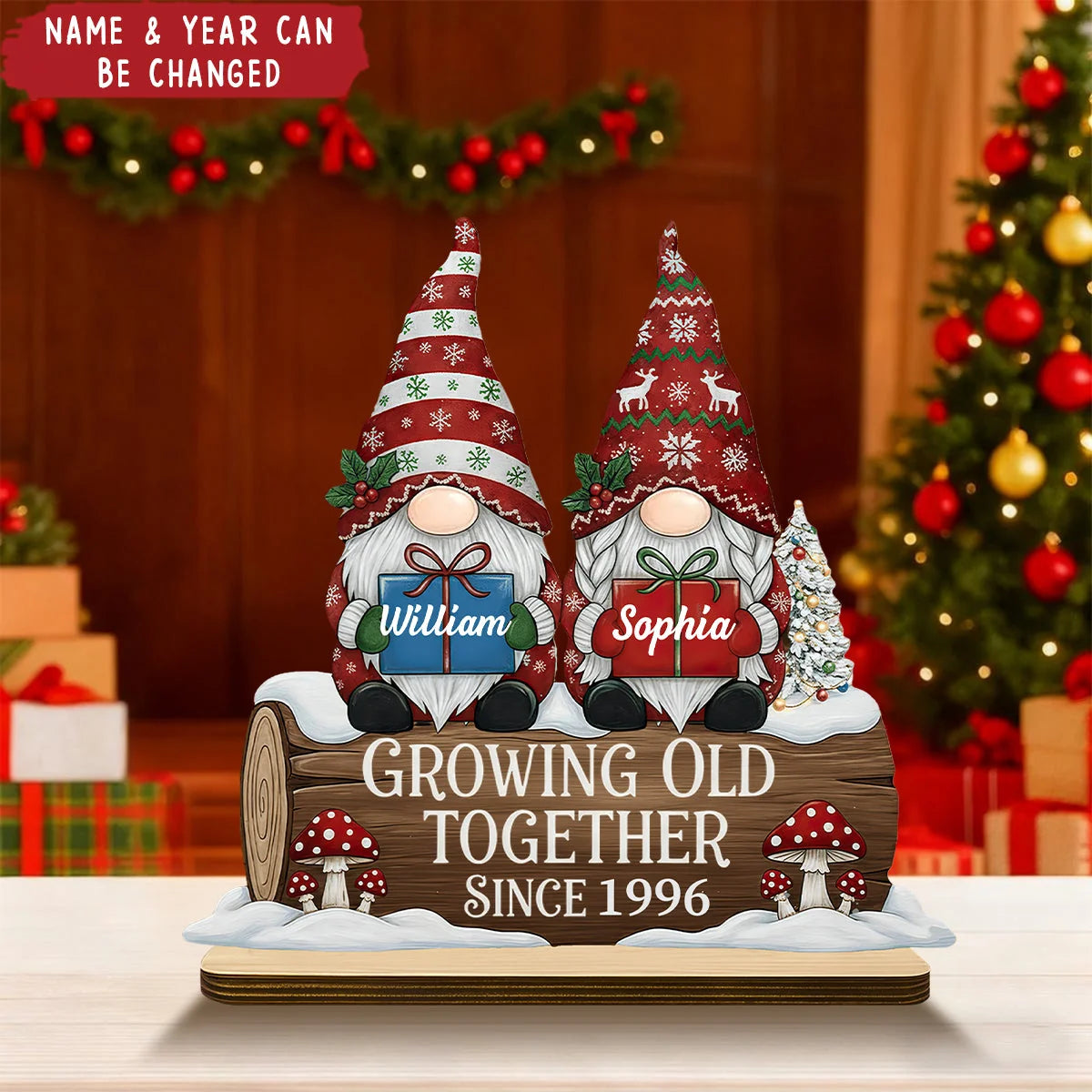 Growing Old Together Personalized Sitting Wooden Plaque for Couples - Custom Christmas Anniversary Keepsake Sign