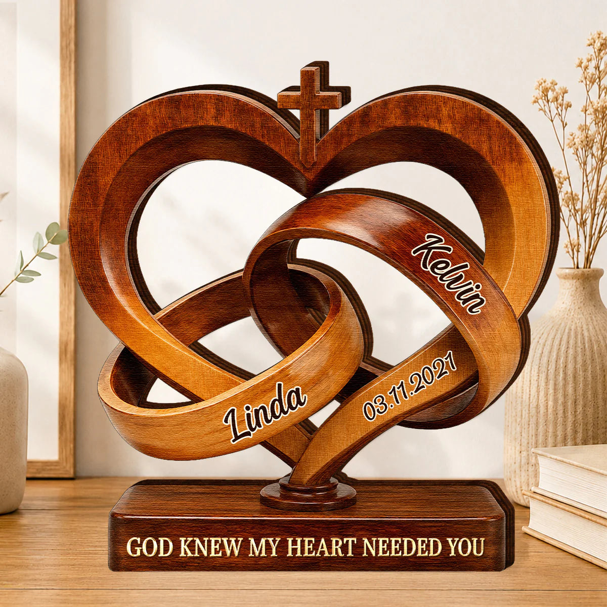 Custom Couples Interlocking Hearts Wooden Plaque | Wife