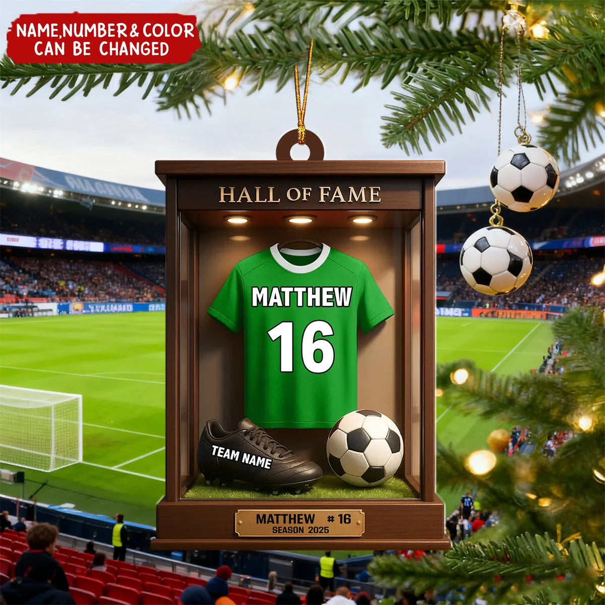 Hall of Fame Soccer Jersey Wooden Ornament - Personalized Christmas Keepsake Gift for Son & Kids