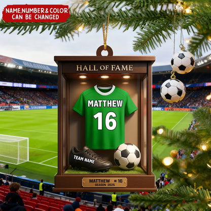 Hall of Fame Soccer Jersey Wooden Ornament - Personalized Christmas Keepsake Gift for Son & Kids