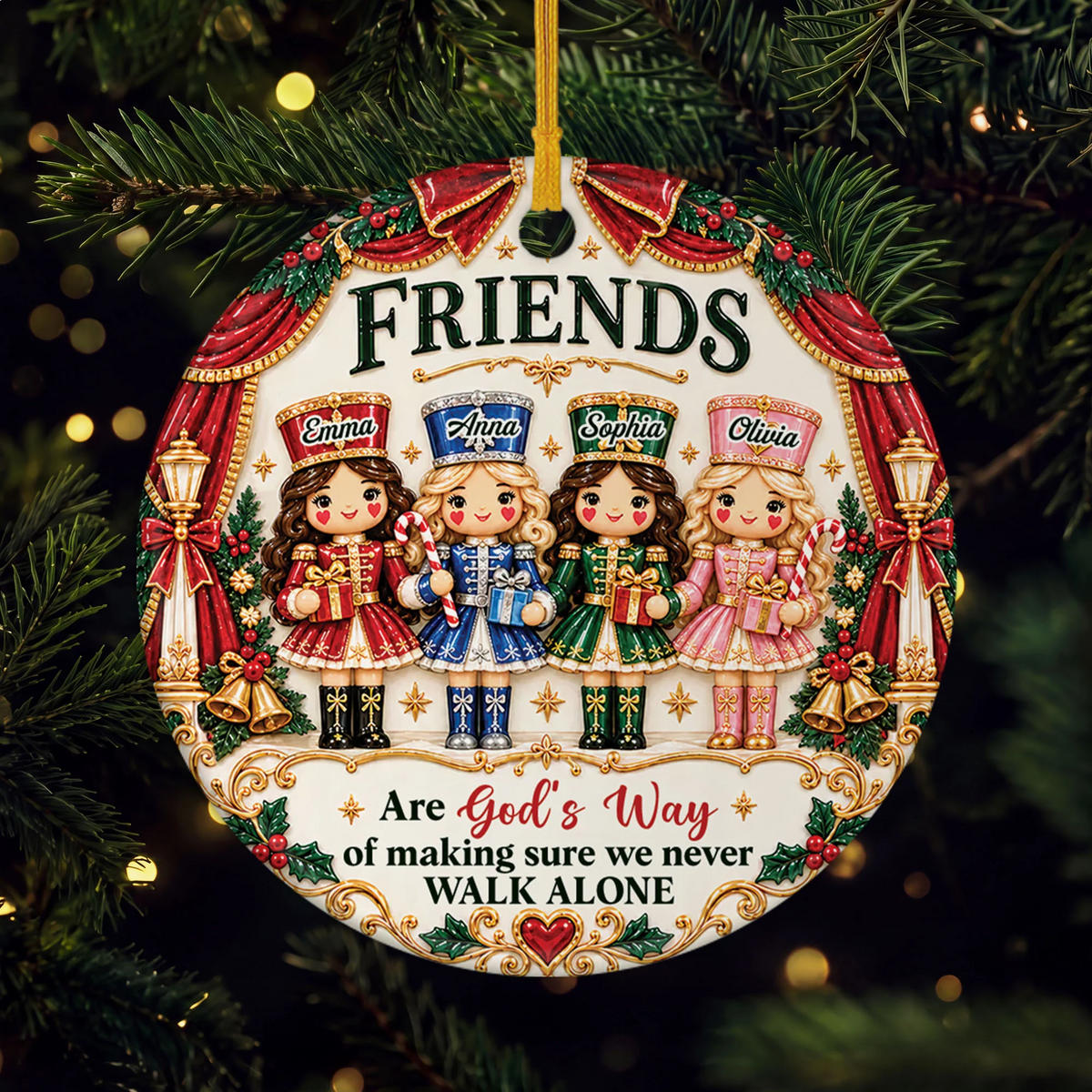 Friends Are God's Way Never Walk Alone - Personalized Ceramic Ornament for Best Friends Christmas Keepsake