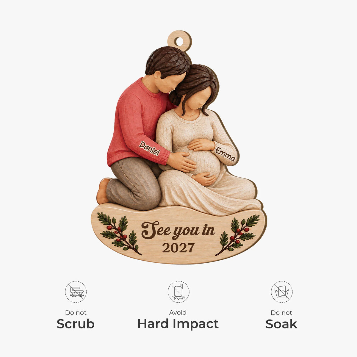 See You in 2027 Expecting Parents - Personalized Wooden Ornament for Mom & Dad to Be