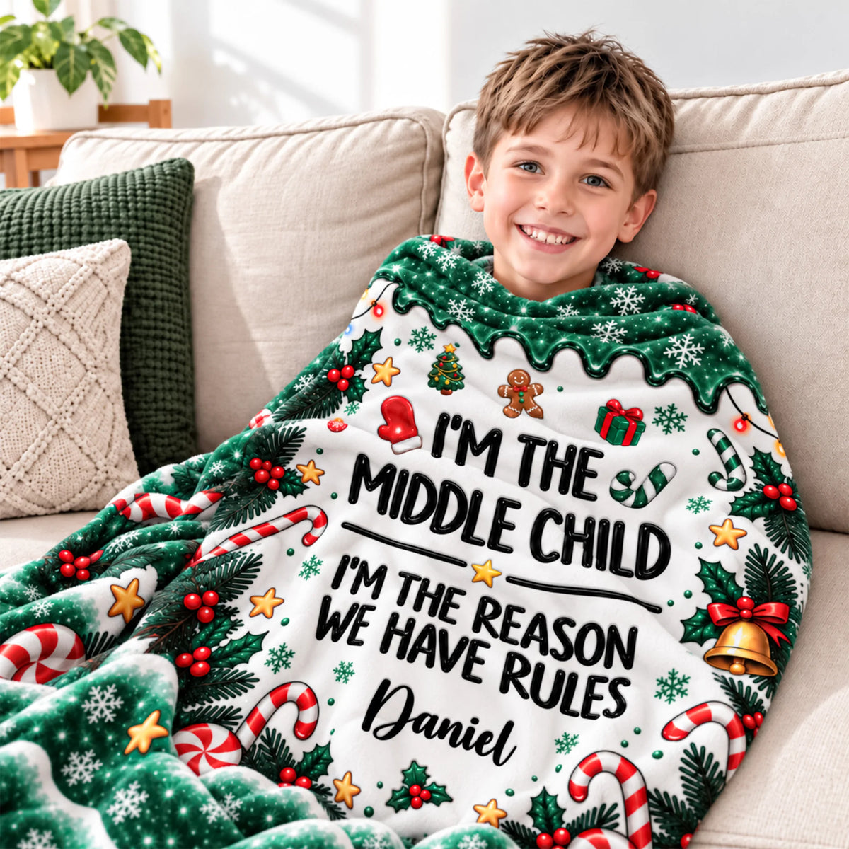Brother Sister Rules Personalized Sibling Blanket - Holiday Christmas Keepsake for Kids