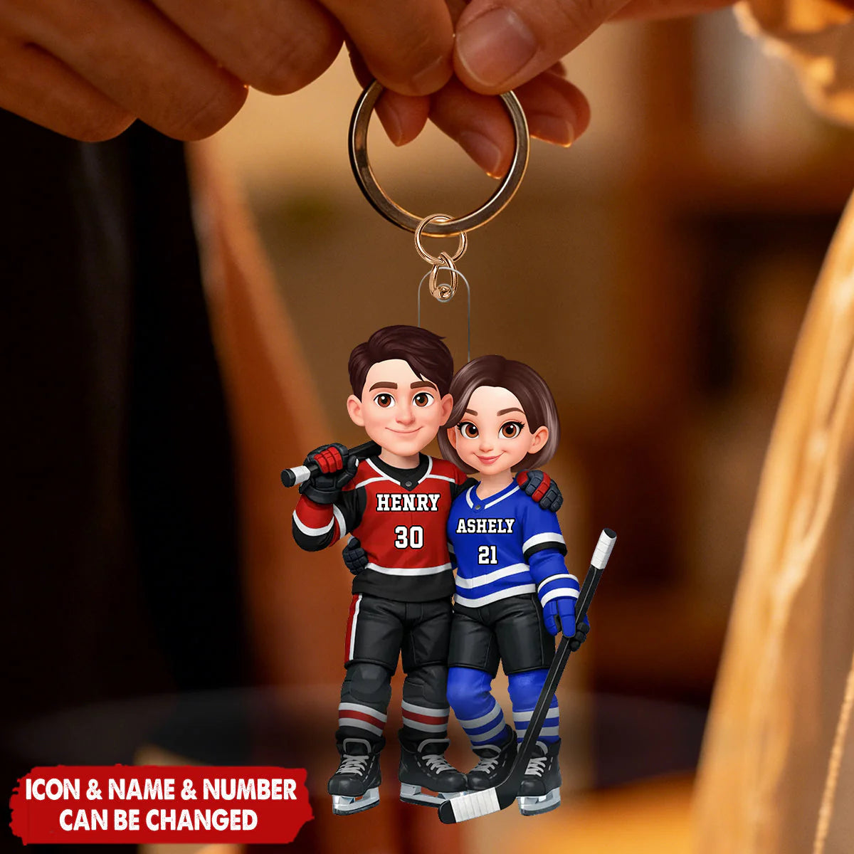 Custom Hockey Couple Acrylic Keychain personalization view for Wife