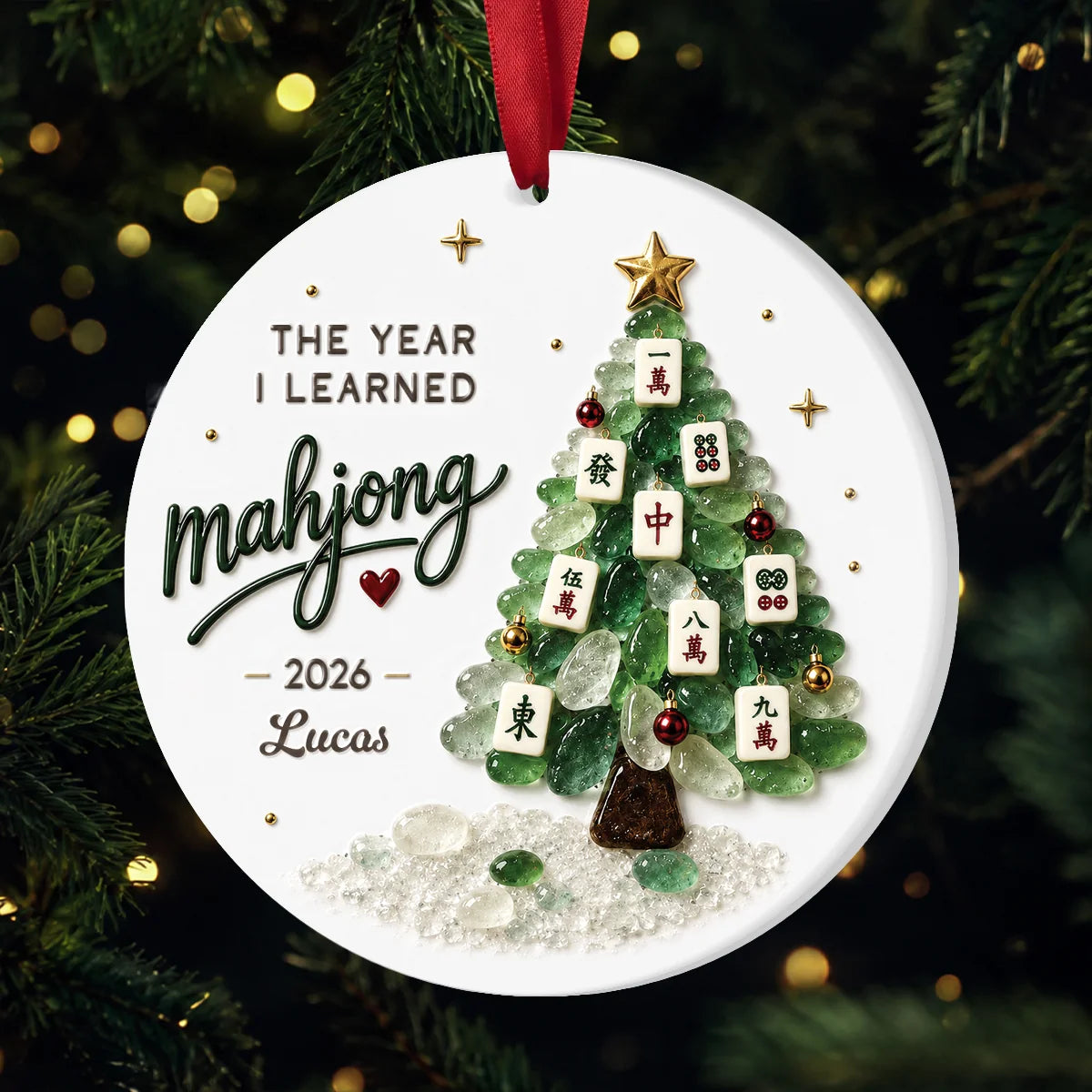 "The Year I Learned Mahjong" Personalized Ceramic Ornament - Custom Christmas Tree Keepsake Gift for Mahjong Lovers