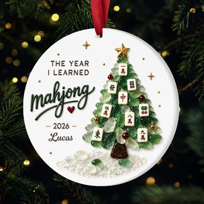 "The Year I Learned Mahjong" Personalized Ceramic Ornament - Custom Christmas Tree Keepsake Gift for Mahjong Lovers