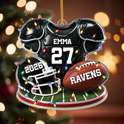Custom Football Player Gear Acrylic Ornament - Personalized Sports Keepsake Gift