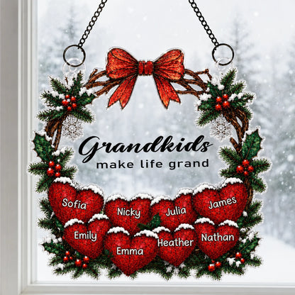"Grandkids Make Life Grand" Personalized Grandma Suncatcher Ornament - Custom Family Name Christmas Gift Decor