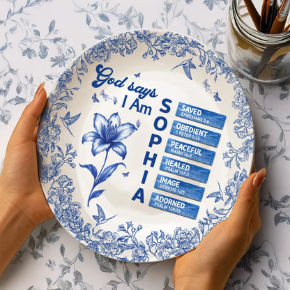 "God Says I Am" Personalized Decorative Ceramic Plate - Custom Christian Gift