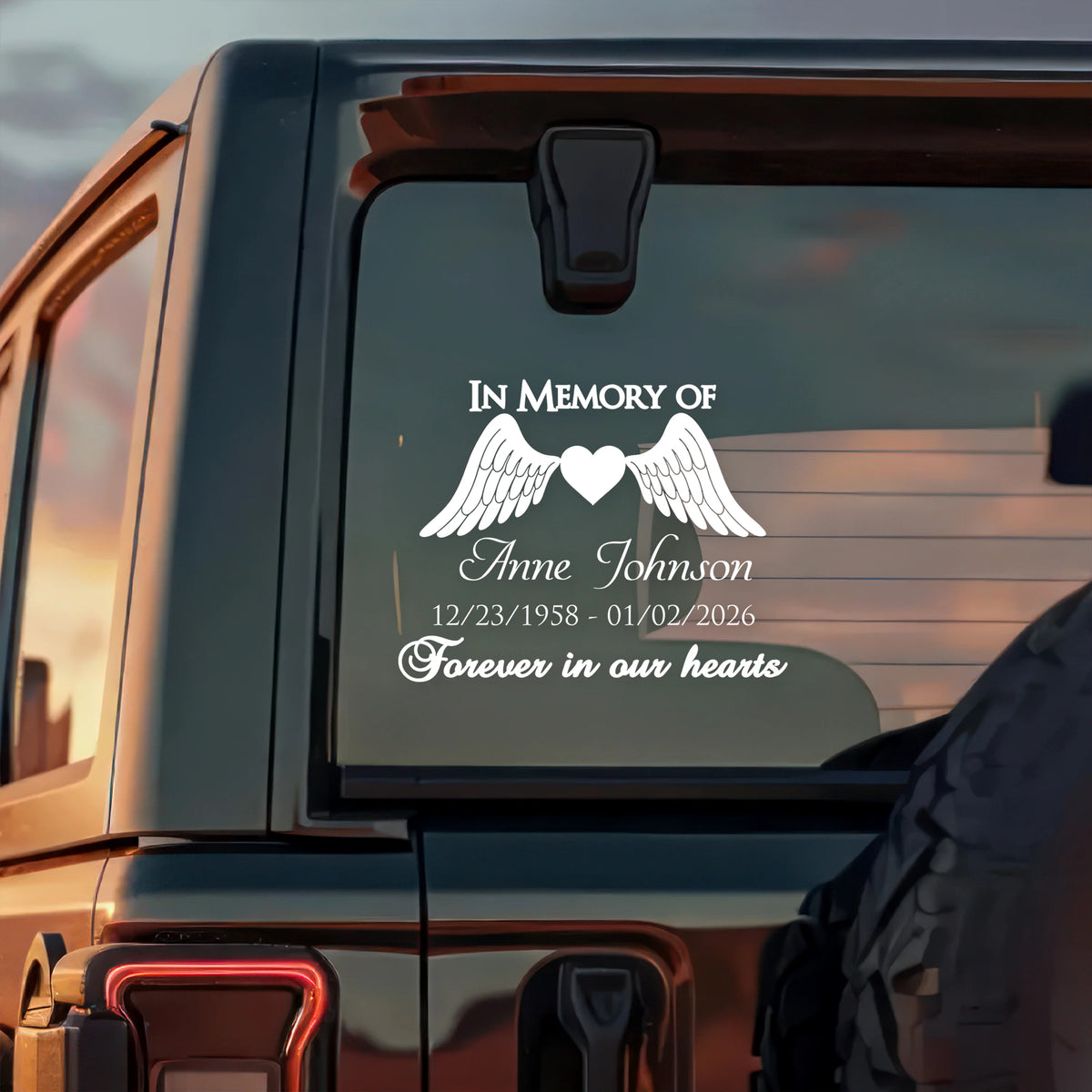 In Memory Of Forever In Our Hearts - Personalized Memorial Car Decal Sticker for Family Tribute