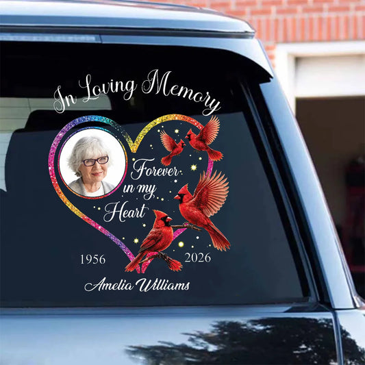 Forever In My Heart Personalized Cardinal Memorial Decal - Custom Photo Remembrance Car Window Sticker