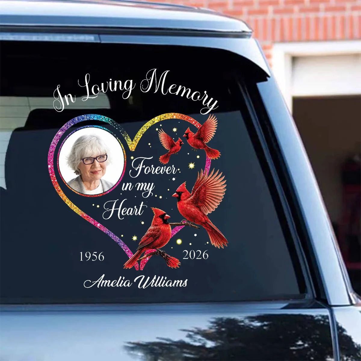 Forever In My Heart Personalized Cardinal Memorial Decal - Custom Photo Remembrance Car Window Sticker