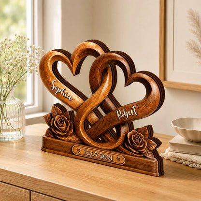 Forever Entwined Hearts Personalized Wooden Block - Custom Couples Romantic Anniversary Gift