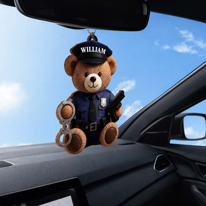 Custom Police Officer Bear Wood Ornament for Dad with personalized design details for meaningful gifting image 6