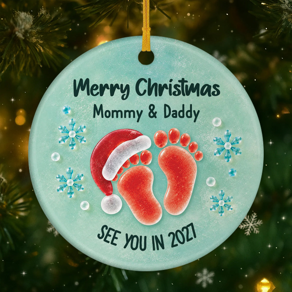 "Merry Christmas Mommy & Daddy" Personalized Expecting Parents Ceramic Ornament - Custom Baby Keepsake Gift