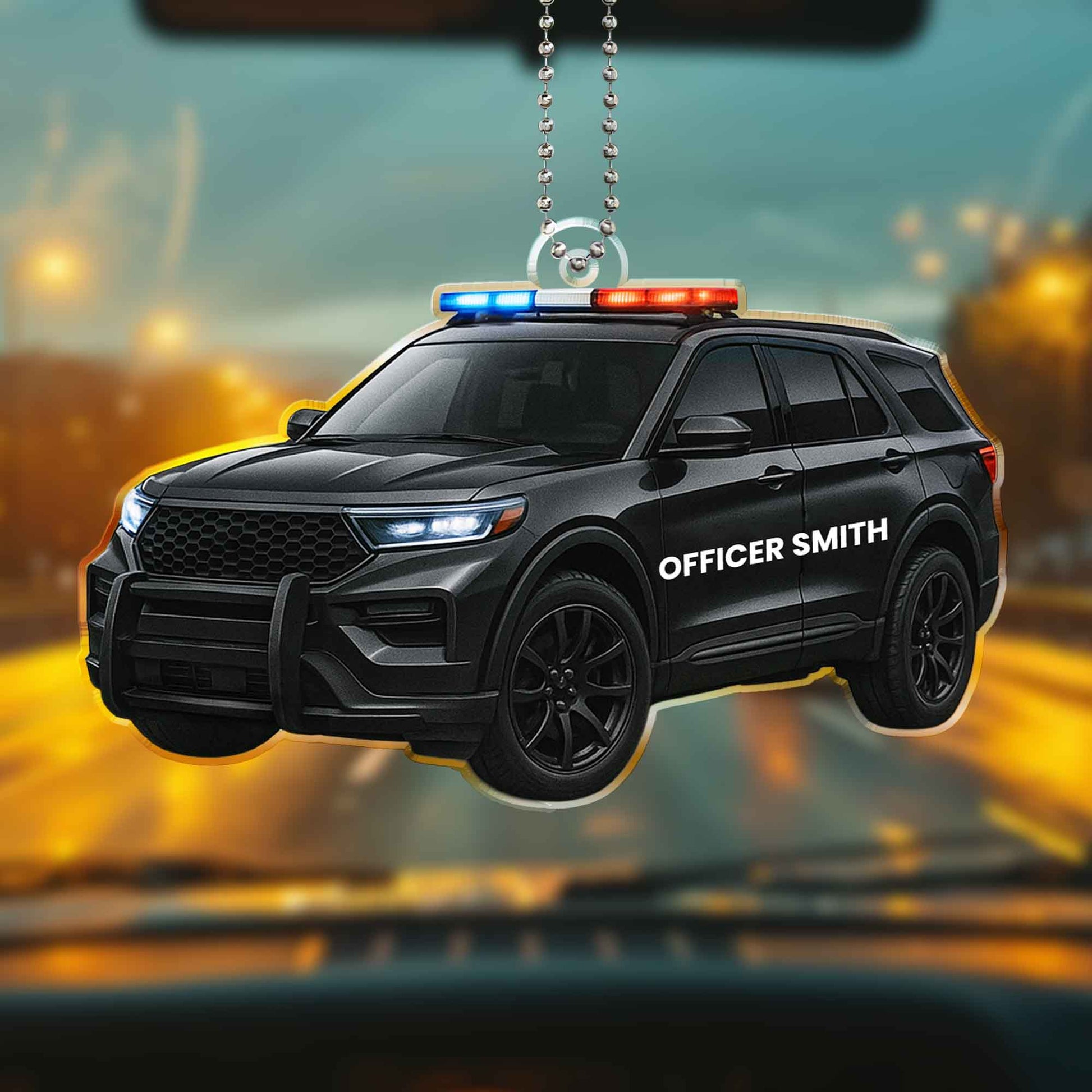 Personalized police car acrylic ornament with custom name Officer Smith for rearview mirror hanging image 6