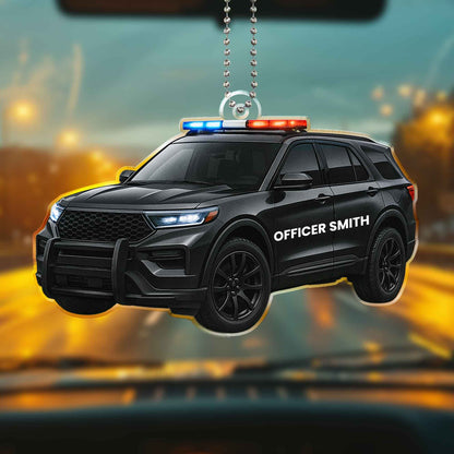 Personalized police car acrylic ornament with custom name Officer Smith for rearview mirror hanging image 6
