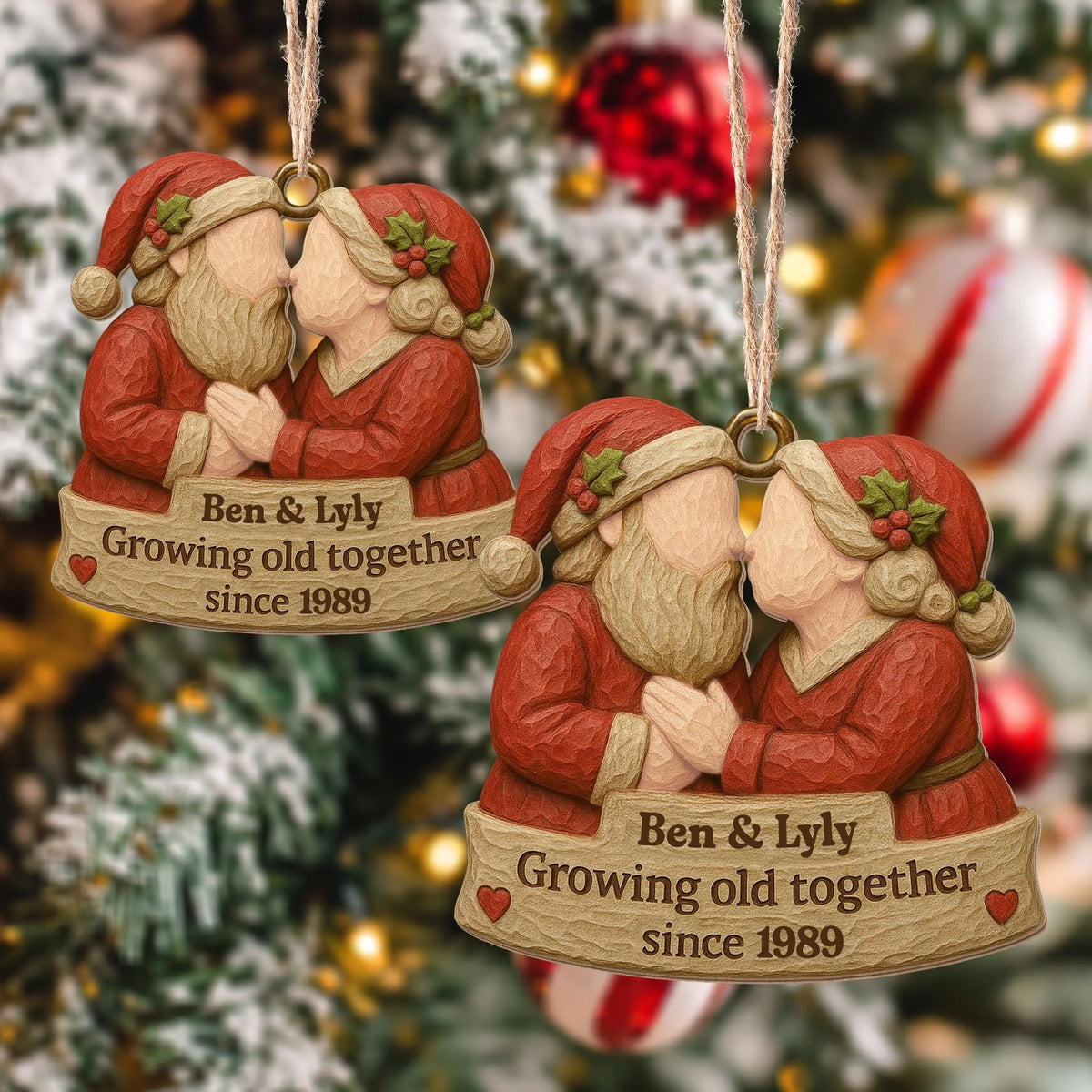 "Growing Old Together" Personalized Wood Ornament - Christmas Holiday Gift for Couples