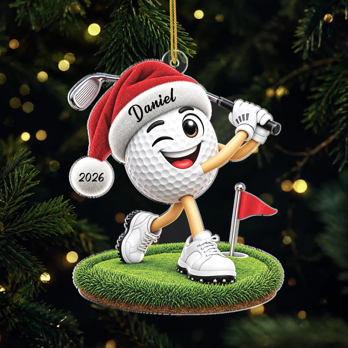 Custom Santa Hat Golfer Acrylic Ornament - Personalized Golf Christmas Keepsake Gift for Dad, Grandpa & Golfers