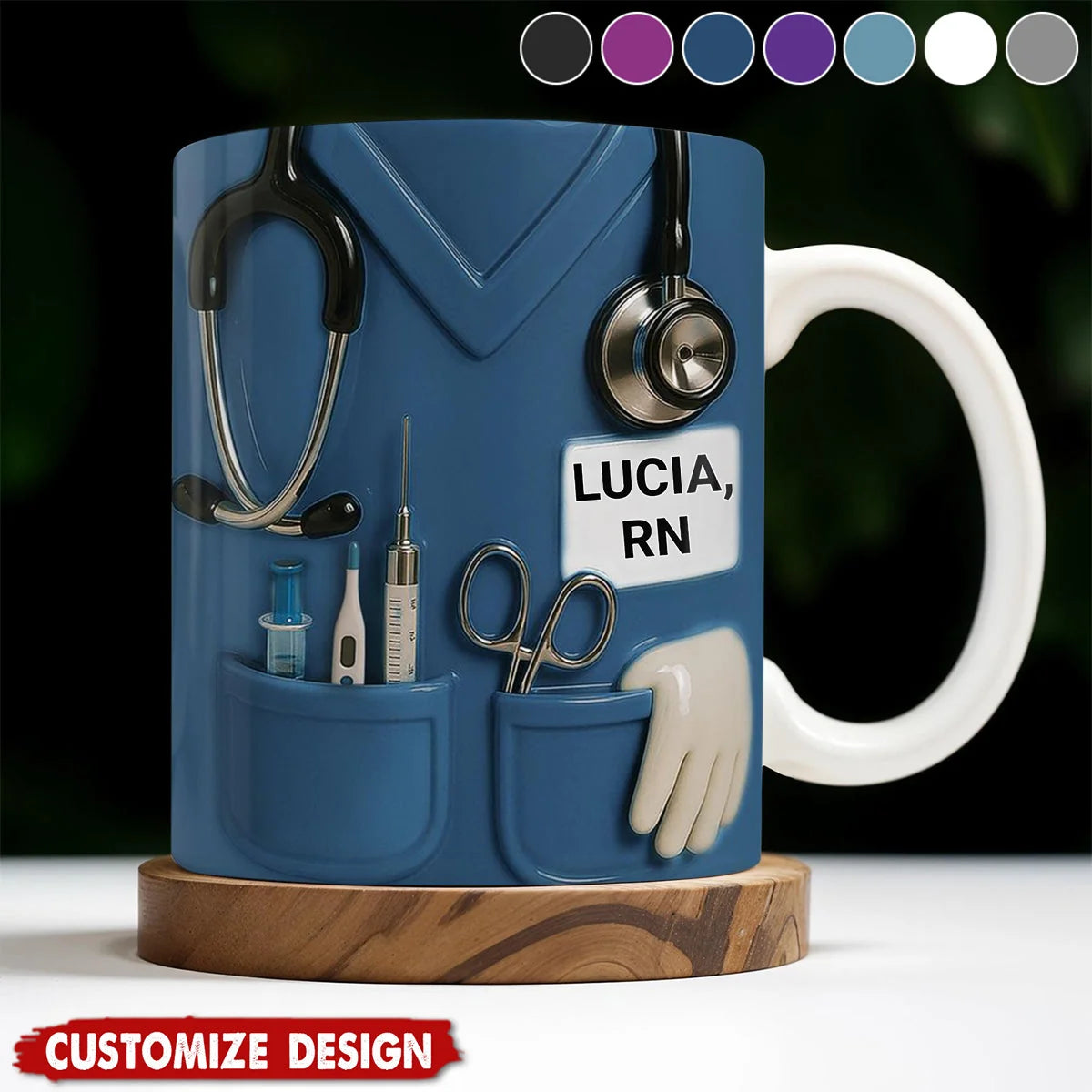 Custom Nurse Scrubs Coffee Mug - Personalized Stethoscope RN Gift for Healthcare Workers