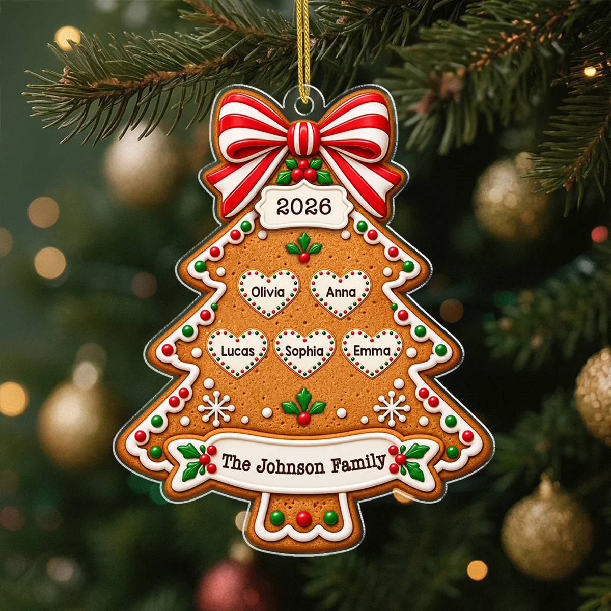 Personalized Christmas Family Acrylic Ornament - Custom Gingerbread Tree Keepsake