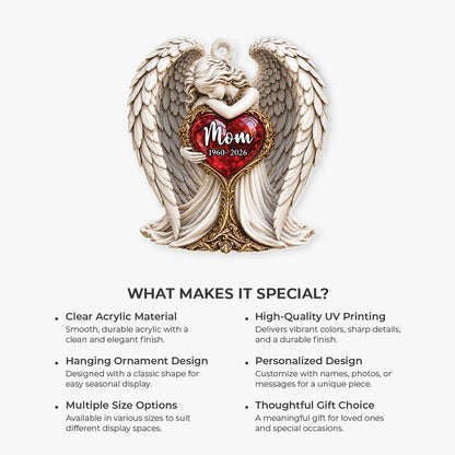 Angel Holding Heart Personalized Memorial Acrylic Ornament - Keepsake Gift for Mom Dad
