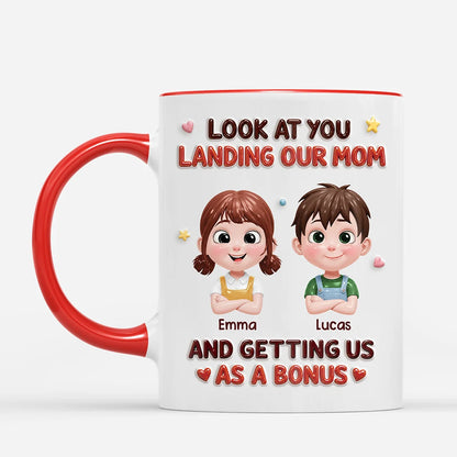 Look At You Landing Our Mom Personalized Mug - Custom Birthday Gifts for Stepdad Bonus Dad