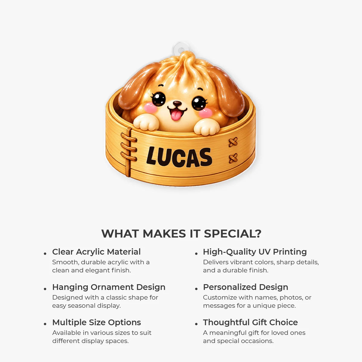 Cute Animal Dumpling Personalized Acrylic Ornament - Christmas Tree Decor for Kids