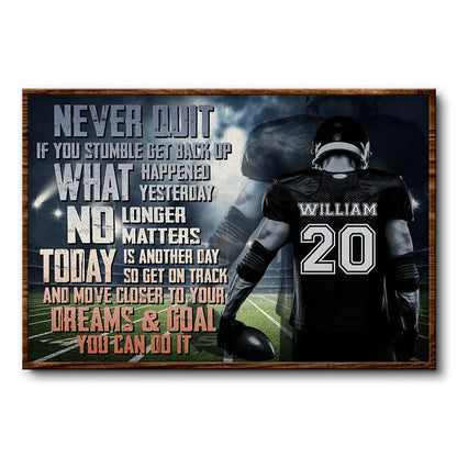 Personalized football motivation poster with custom name print - unique sports room decor gift for football players