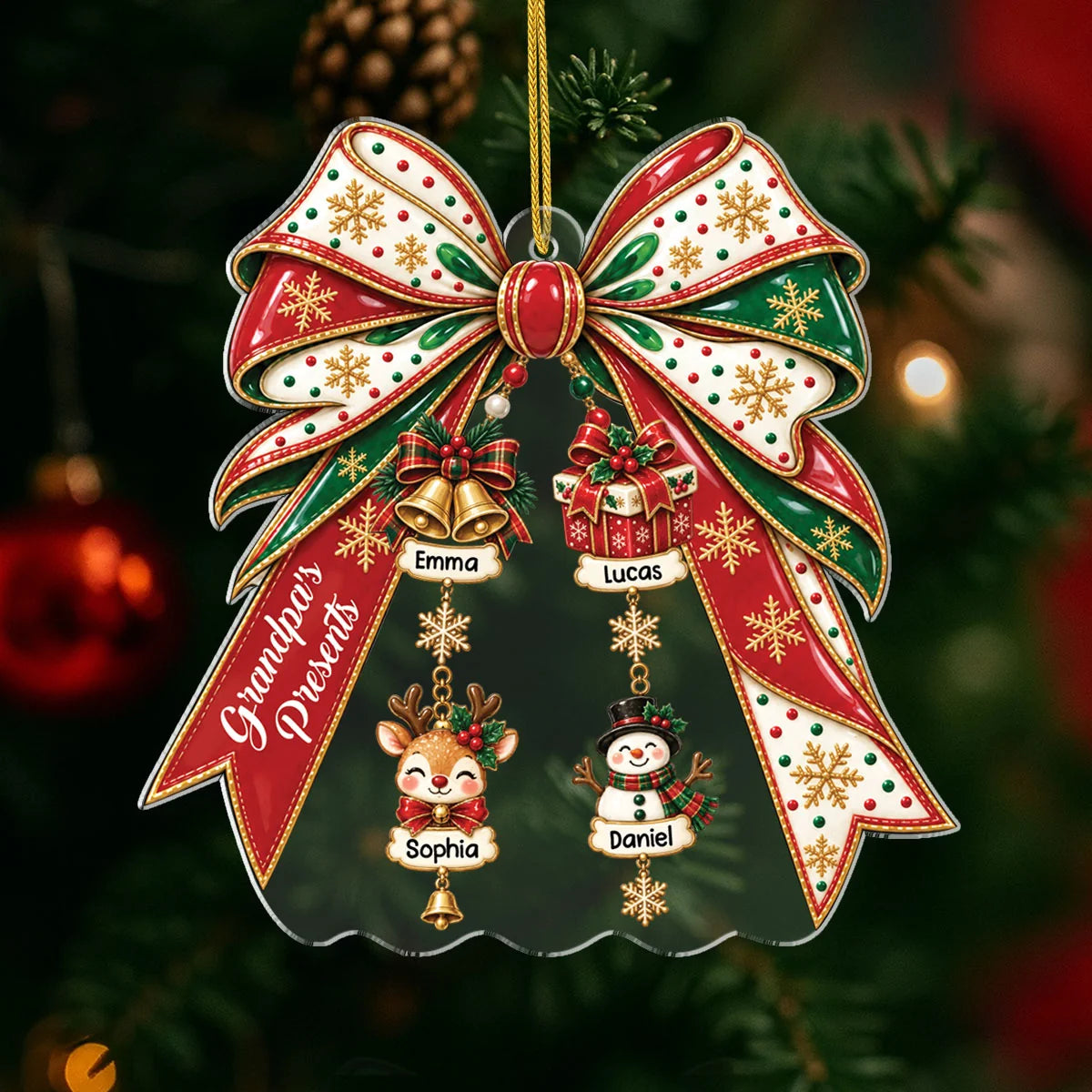 Grandma's Presents Personalized Acrylic Ornament - Custom Christmas Bow Family Gift