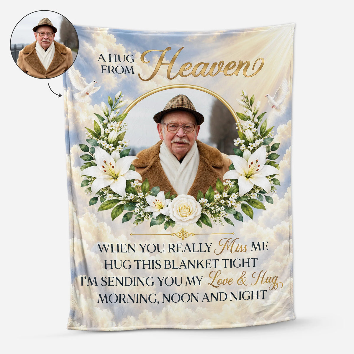 "A Hug From Heaven" Personalized Photo Memorial Blanket - Custom Sympathy Keepsake Gift