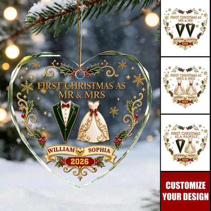 "First Christmas As Mr & Mrs" Personalized Glass Ornament - Keepsake for Newlywed Couples