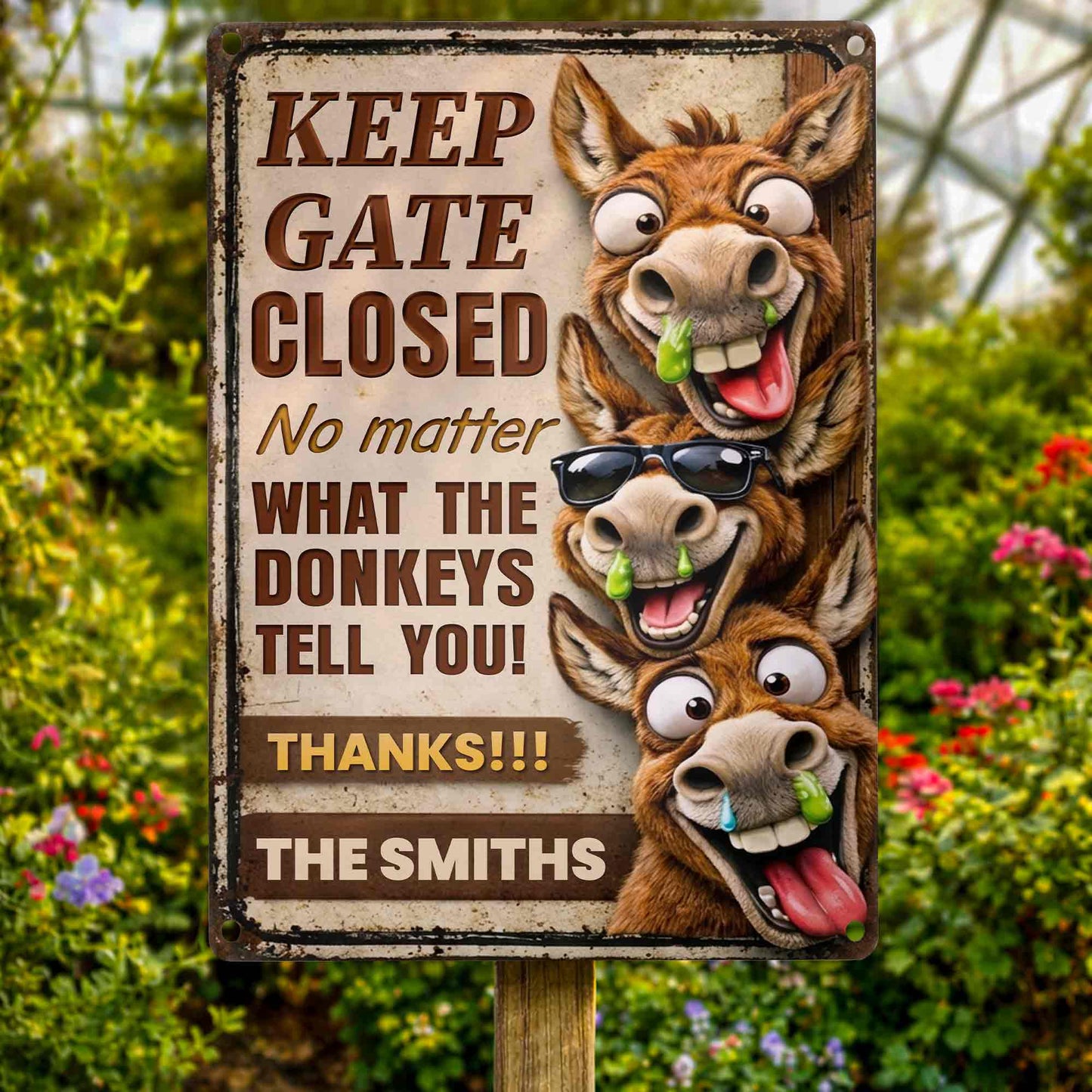 Funny Personalized Donkey Farm Gate Metal Sign for Dad with personalized design details for meaningful gifting image 7