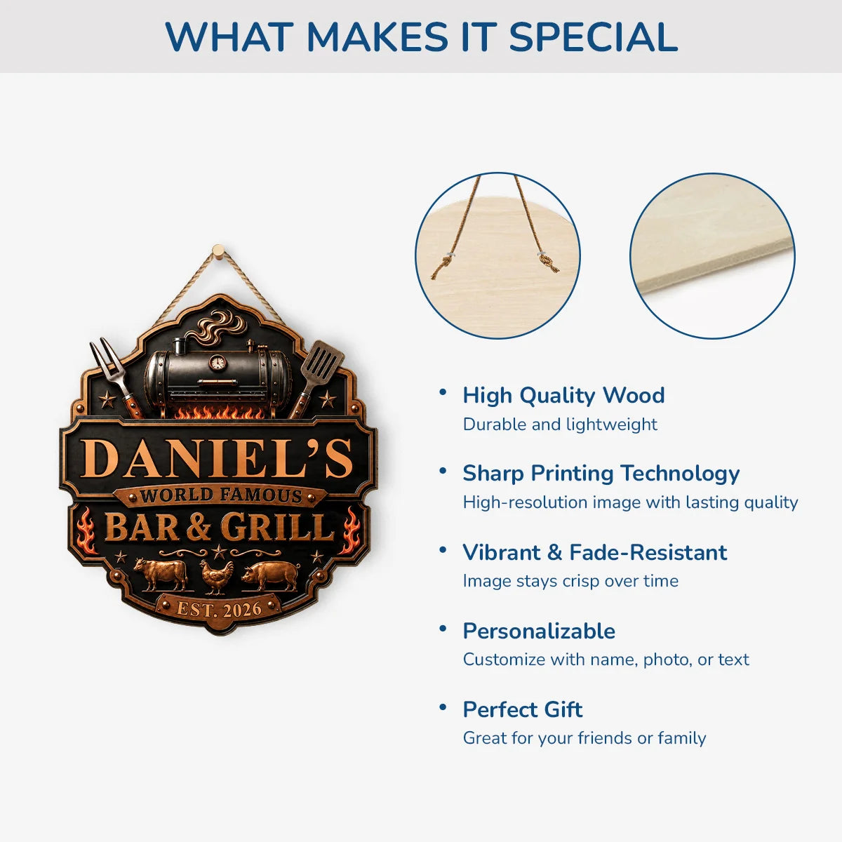 World Famous BBQ Personalized Wood Sign - Custom Bar and Grill Gift