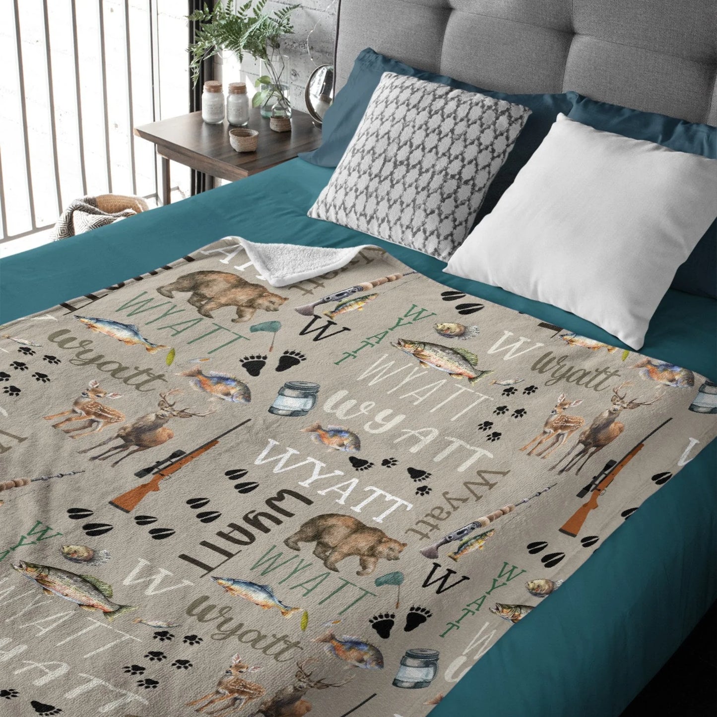 Custom Hunting Baby Blanket - Outdoor Bear Deer Fishing Personalized Name Blanket