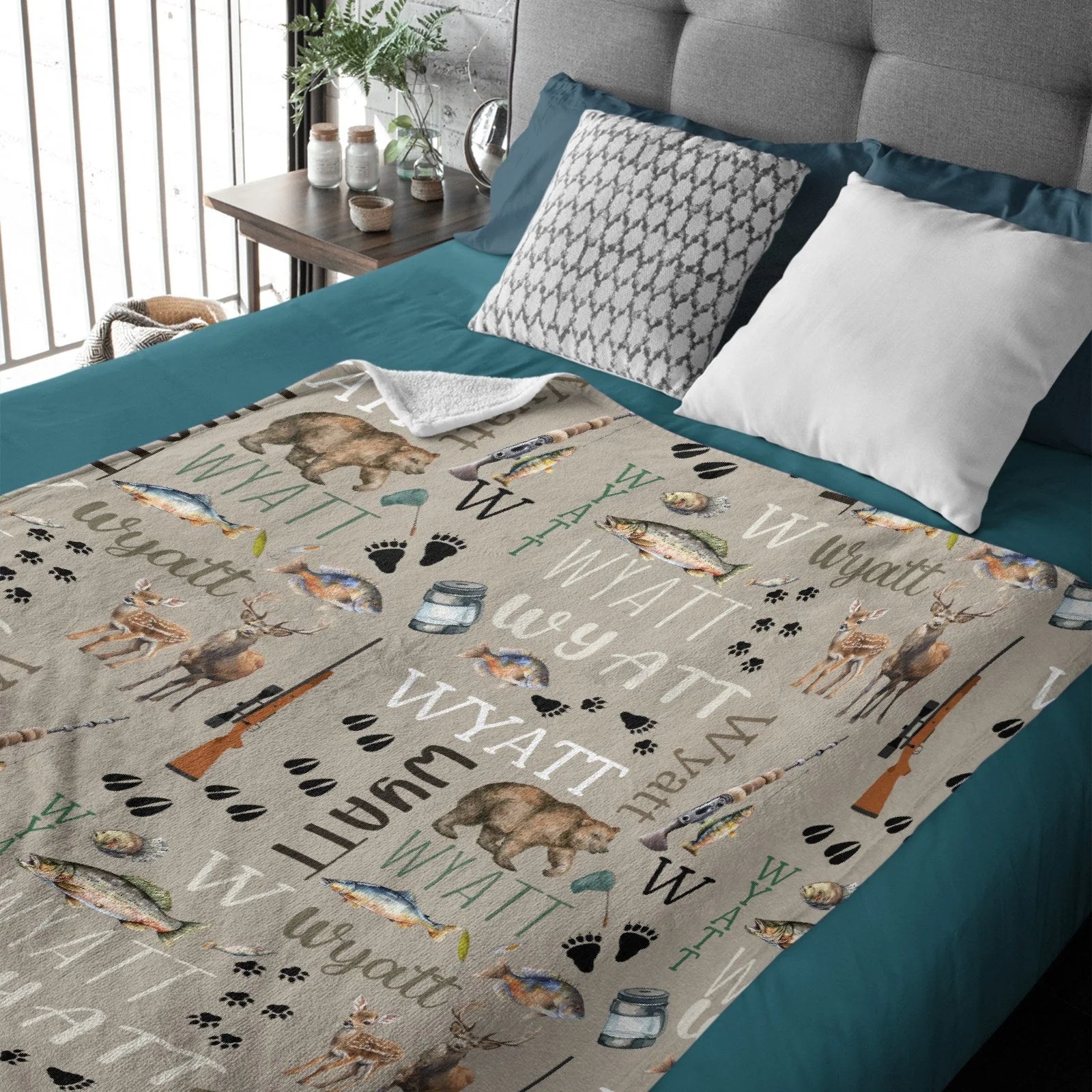 Custom Hunting Baby Blanket - Outdoor Bear Deer Fishing Personalized Name Blanket