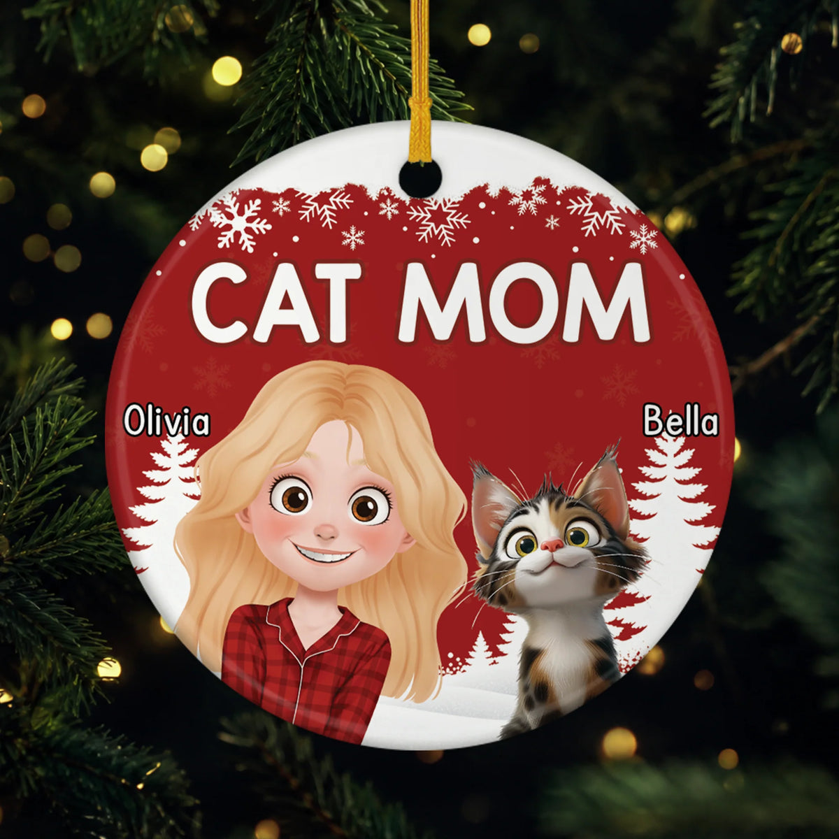 Cat Mom Dog Dad Personalized Ceramic Ornament - Custom Pet Lover Christmas Tree Keepsake