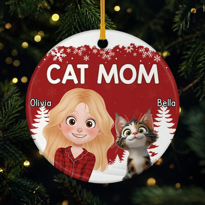 Cat Mom Dog Dad Personalized Ceramic Ornament - Custom Pet Lover Christmas Tree Keepsake