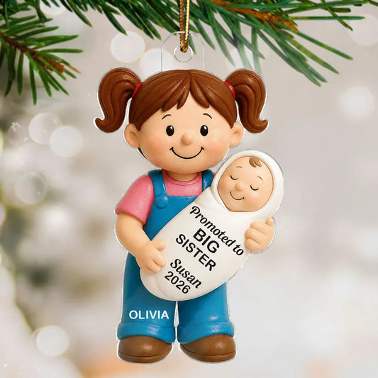 Promoted To Big Sister & Big Brother Custom Acrylic Ornament - Personalized Sibling Pregnancy Announcement Christmas Keepsake
