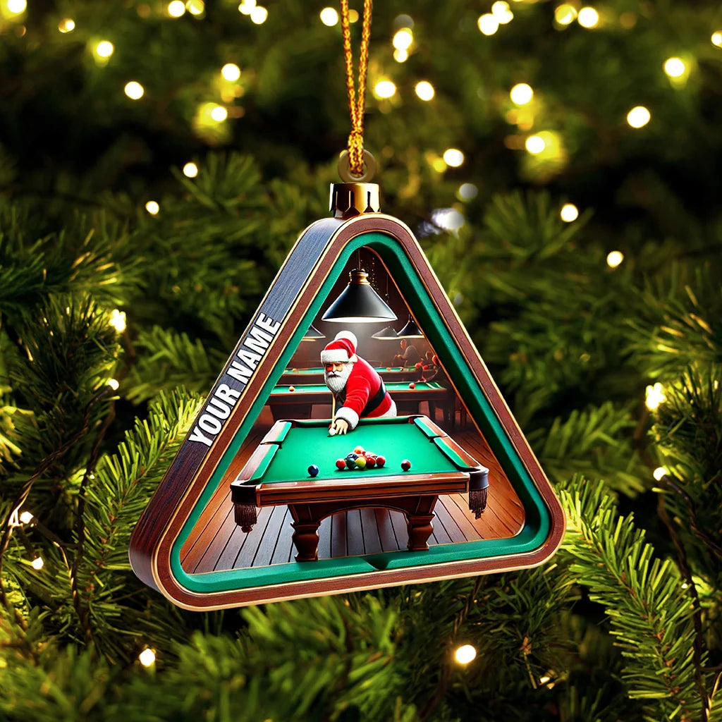 Personalized Billiards Santa Christmas Ornament - Custom Name Pool Player Acrylic Decor Gift