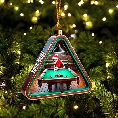 Personalized Billiards Santa Christmas Ornament - Custom Name Pool Player Acrylic Decor Gift