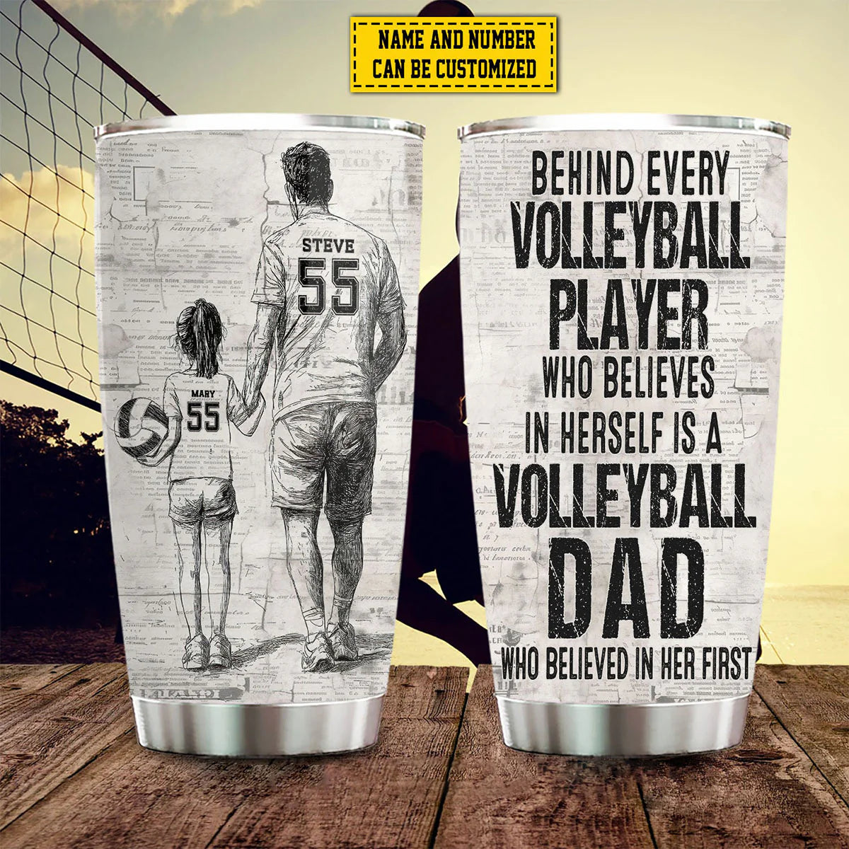 Custom Volleyball Dad Tumbler for Dad with personalized design details for meaningful gifting