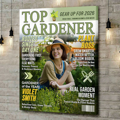 Personalized Gardener Magazine Canvas for Mom with personalized design details for meaningful gifting