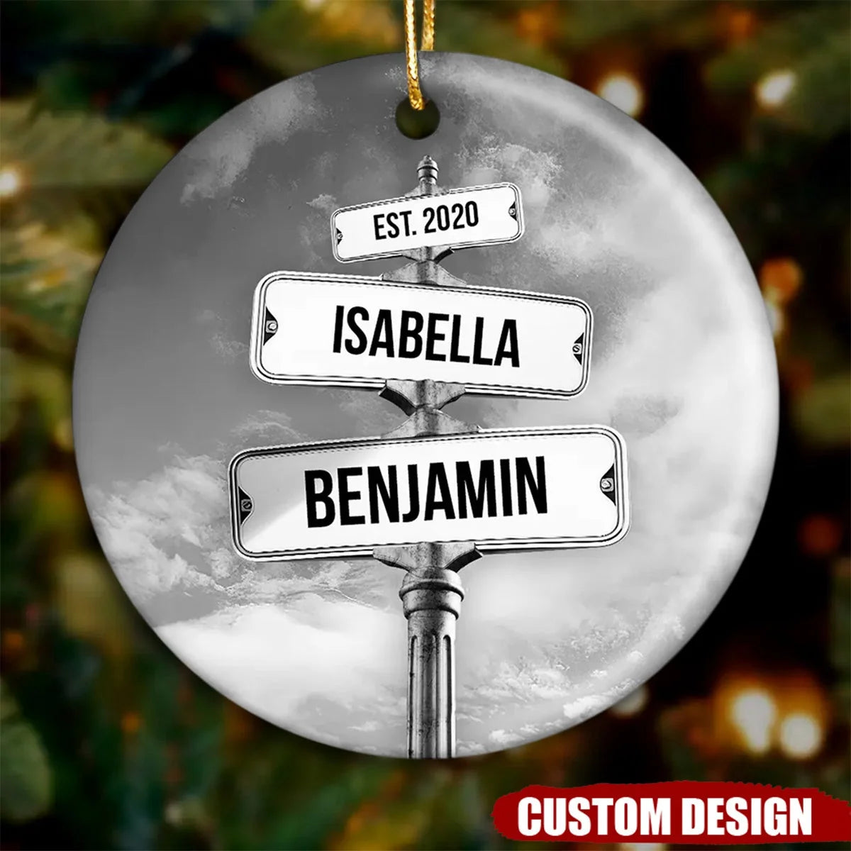 Custom Couple Name Street Sign Personalized Ceramic Ornament - Romantic Christmas Keepsake