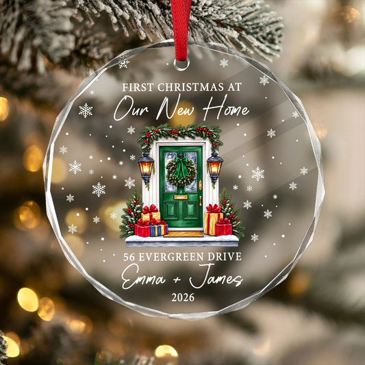 Personalized Our First Christmas at Our New Home Ornament - Custom Glass Couples Keepsake Gift for New Homeowners