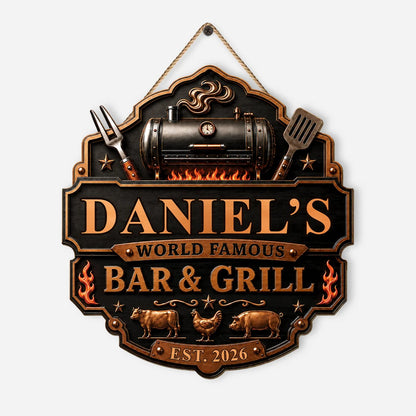 World Famous BBQ Personalized Wood Sign - Custom Bar and Grill Gift